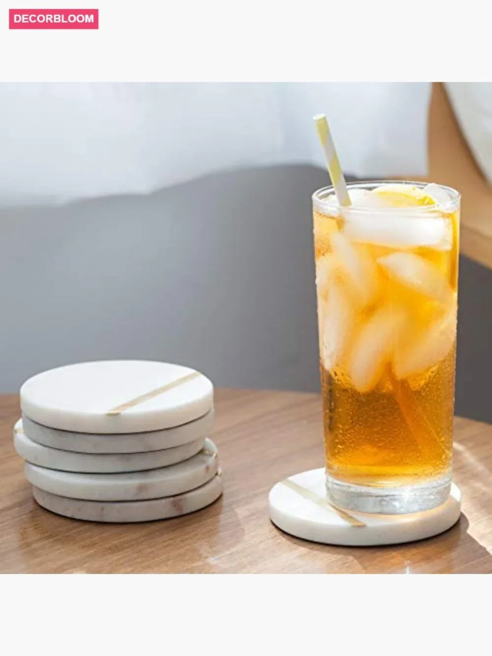 Set of 6 Luxury Marble Coasters with Brass Inlay - Modern Home Decor